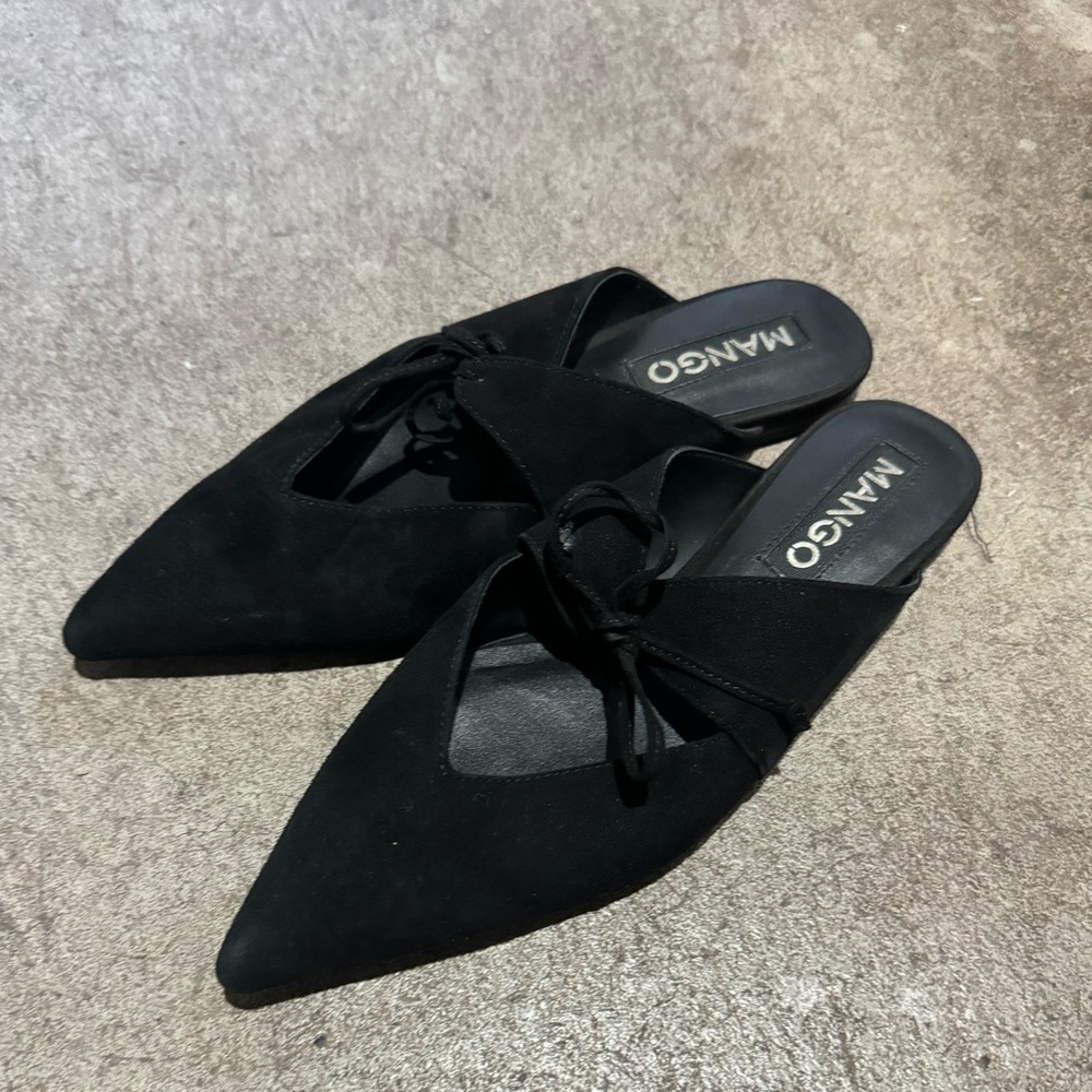 Mango black knotted slid on mules shoes